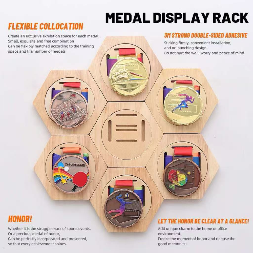 Woodworking Show - DIY Wabenmedaille Wandmontiertes Präsentationsregal Sechseckige Heimdekoration
