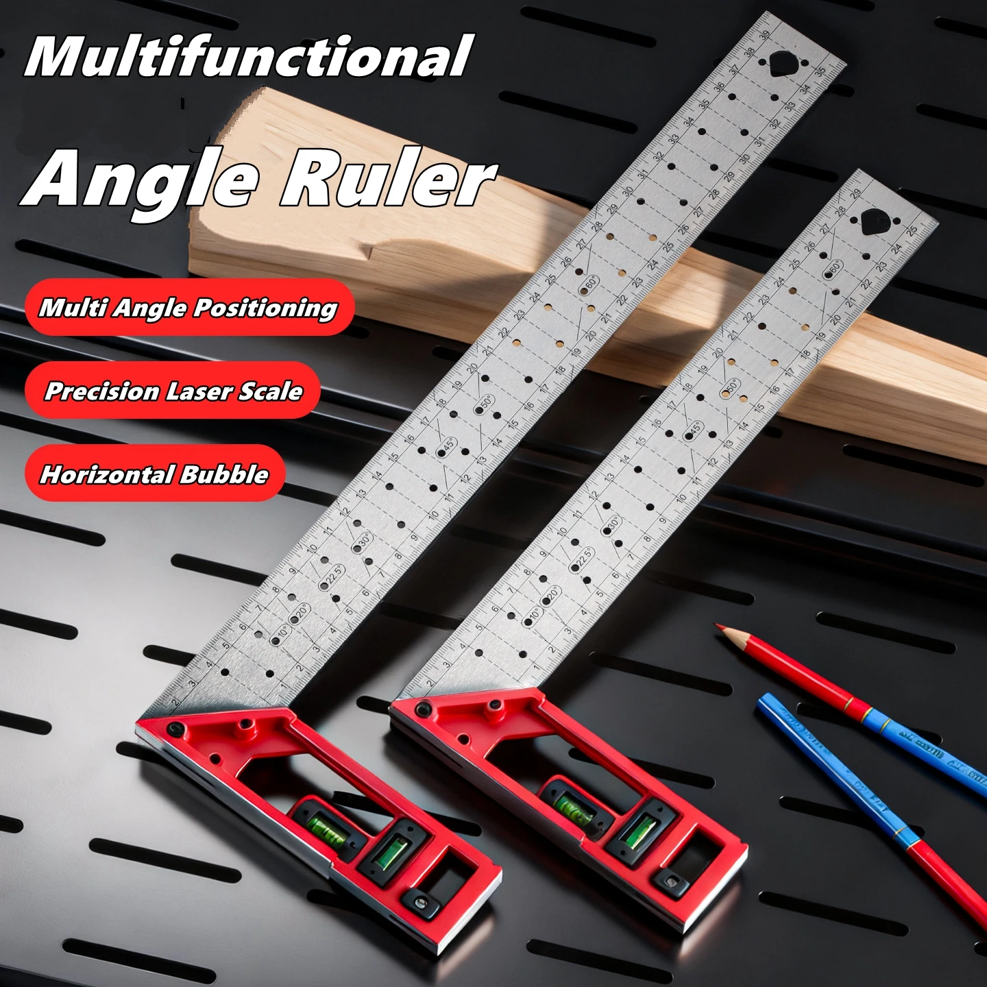 Woodworking Multi Tool - Schnellpositionierendes Holzbearbeitungs-Winkellineal, Metallenes Tischler-Rechtwinkellineal, Edelstahl-Mehrwinkel-Messwerkzeug